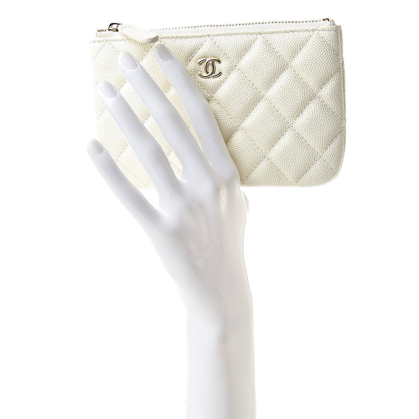 Caviar Quilted Small Cosmetic Case White