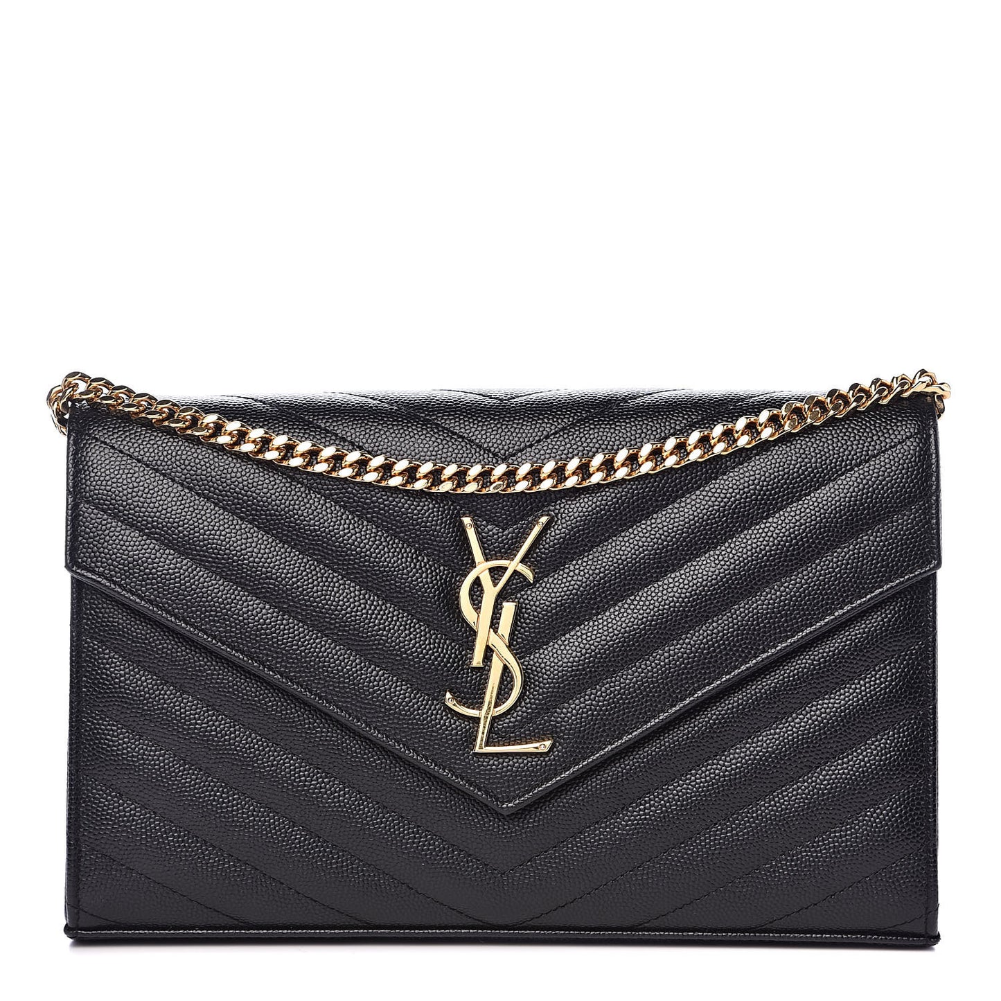 Grain De Poudre Matelasse Chevron Monogram Chain Wallet Black