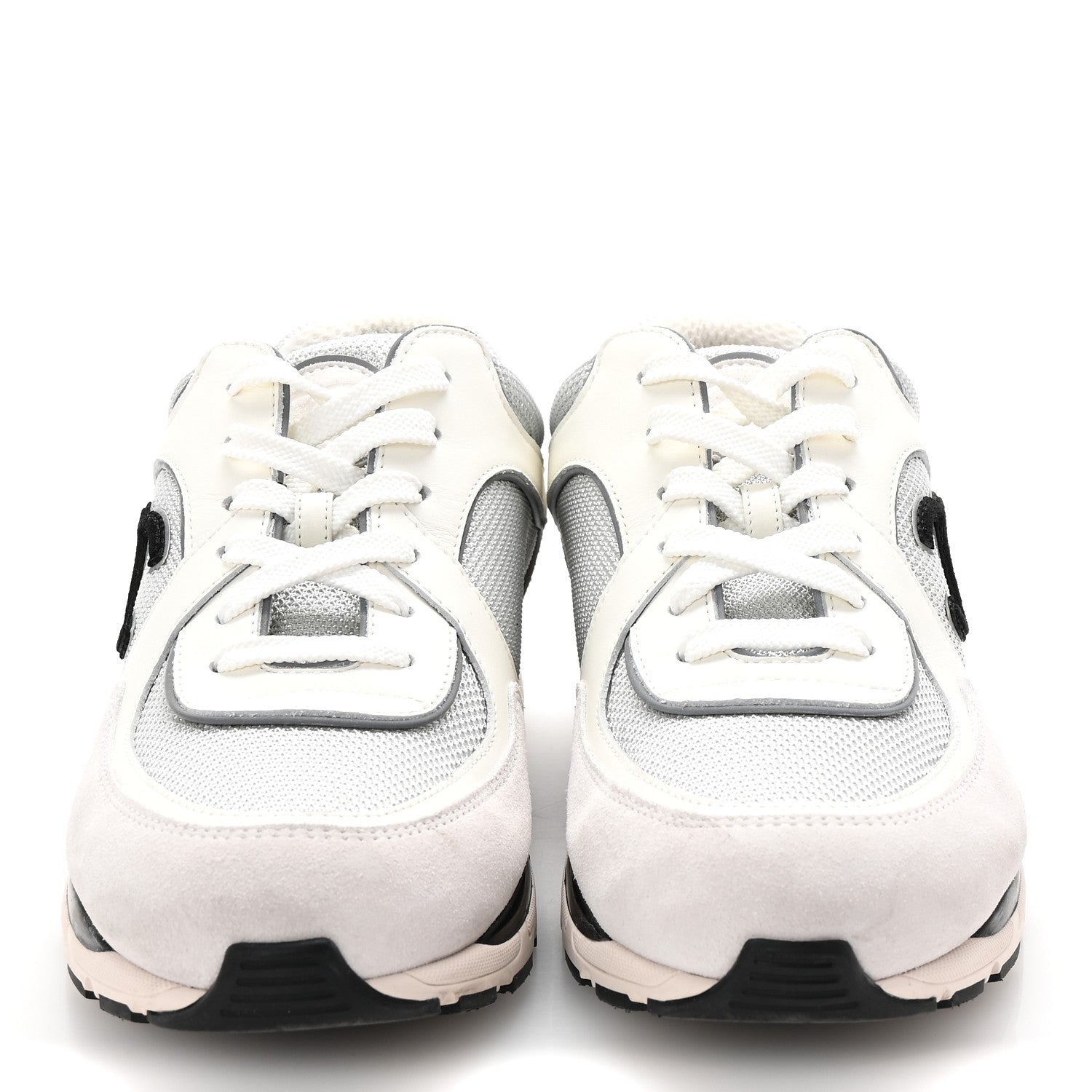 Chanel Calfskin Fabric Womens CC Sneakers 40 White Silver Light Grey 6 of 20