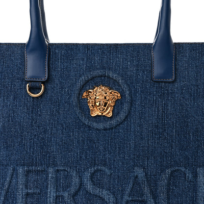 Versace Denim Calfskin La Medusa Tote Bag Blue 8 of 10