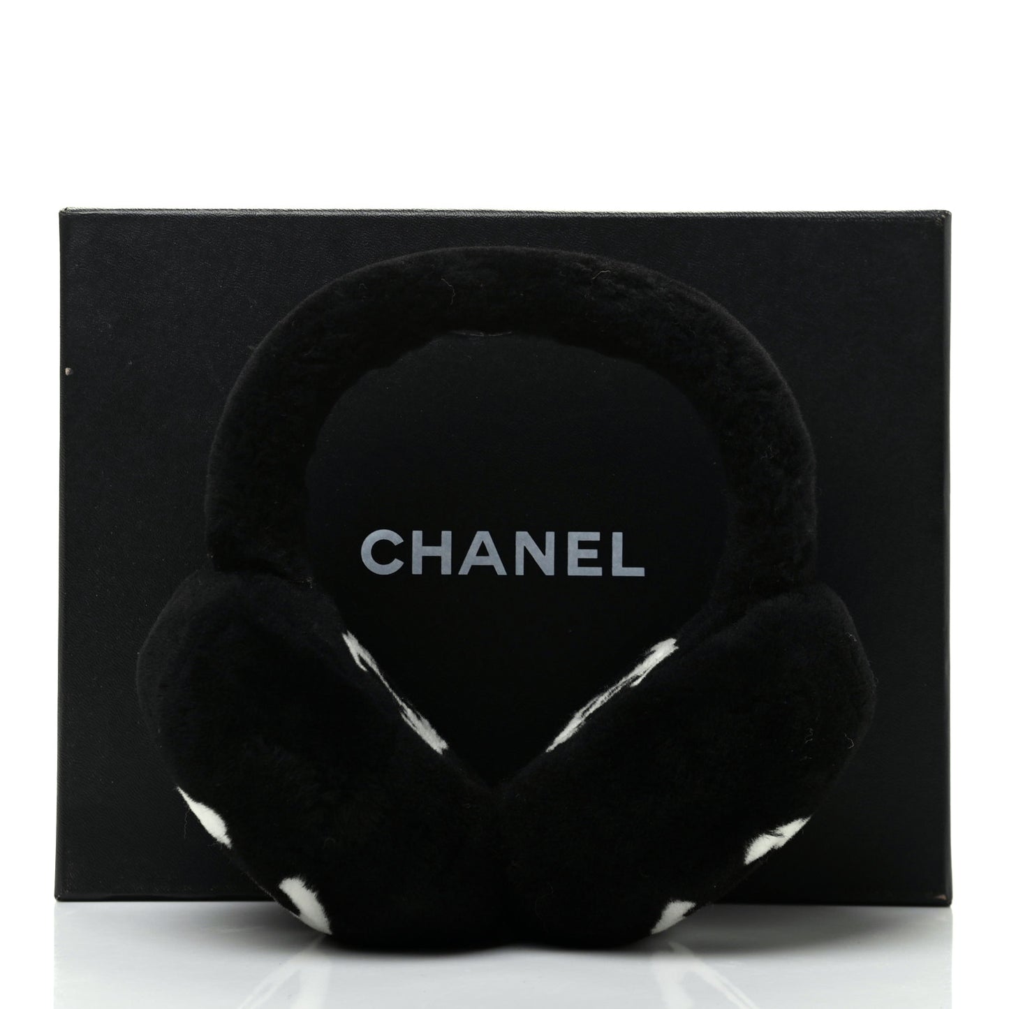 Shearling CC Ear Muffs Black White