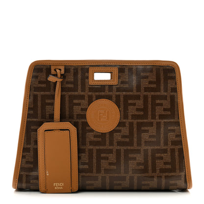 Fendi Glazed Fabric Vitello Century FF 1974 Stamp Patch Mini Peekaboo Defender Cover Mogano Panna Caramello 1 of 12