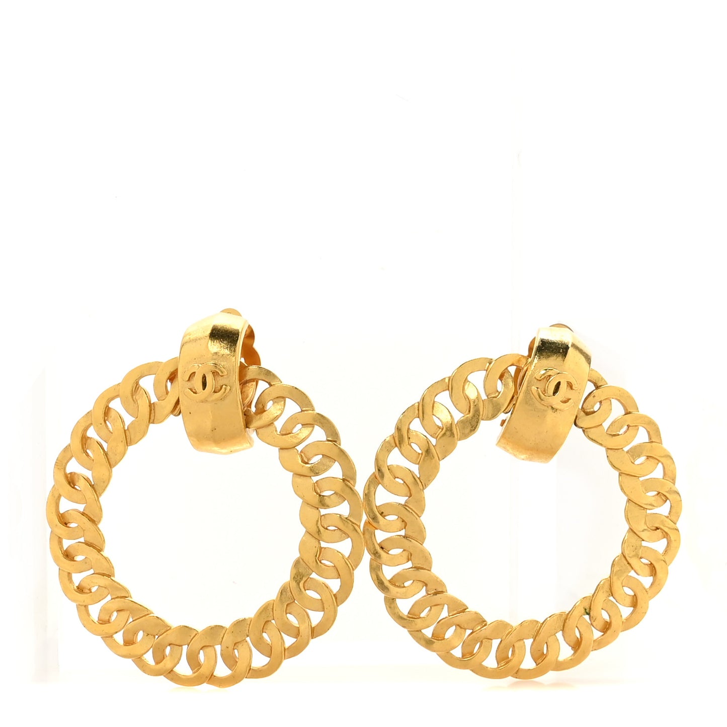 Metal CC Hoop Clip On Earrings Gold