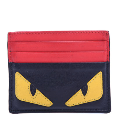 Fendi Vitello Century Monster Eyes Inlay Card Holder Black Giallo Rosso 1 of 8