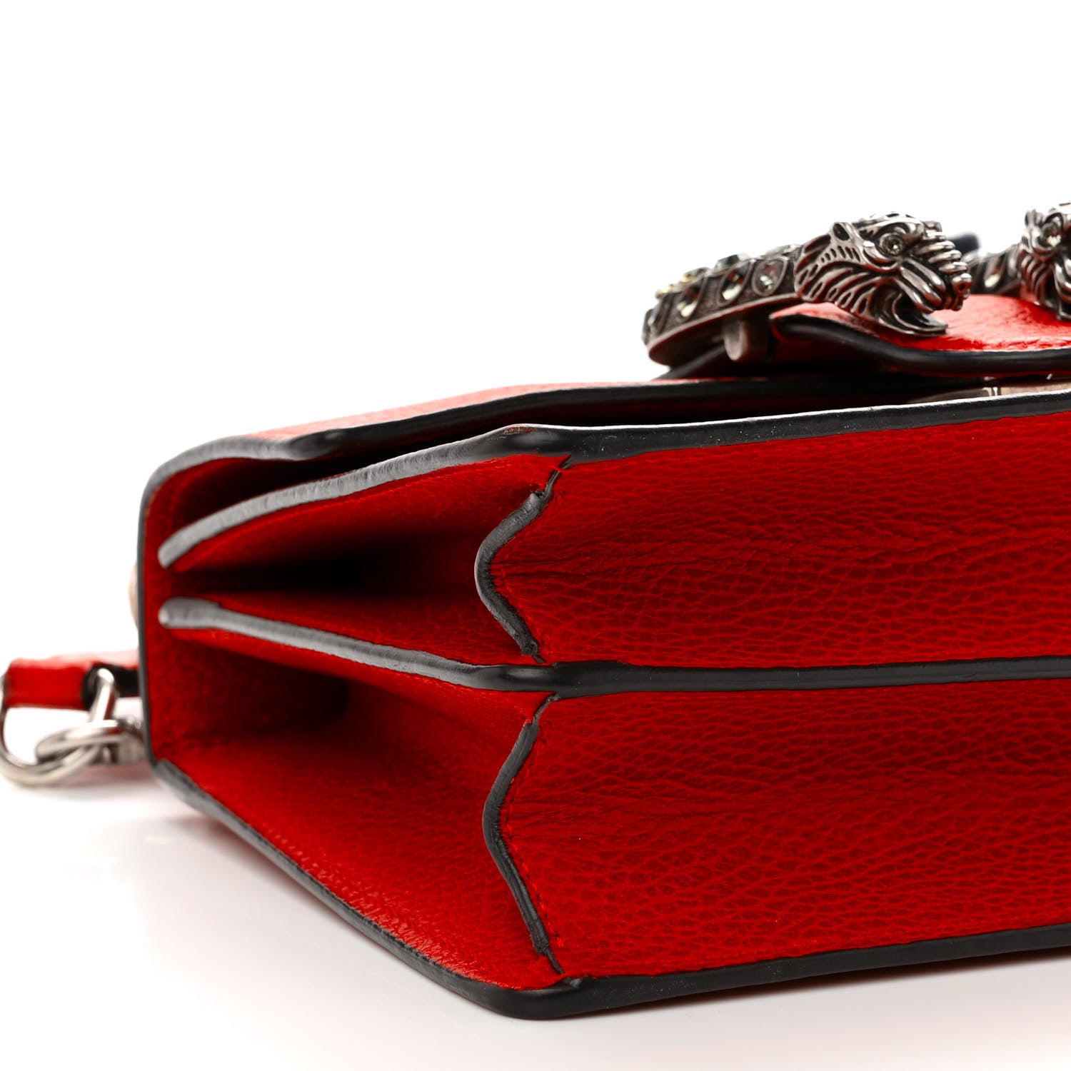 Gucci Dollar Calfskin Crystal Web Mini Dionysus Bamboo Top Handle Bag Hibiscus Red 9 of 15