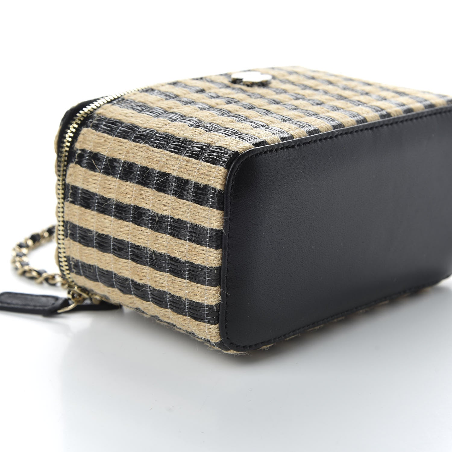 Chanel Raffia Jute Striped Small Vanity Case With Chain Black Beige 8 of 11
