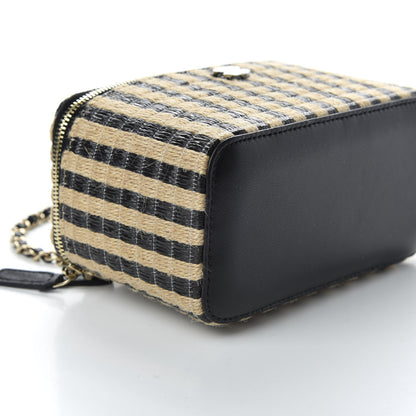 Chanel Raffia Jute Striped Small Vanity Case With Chain Black Beige 8 of 11