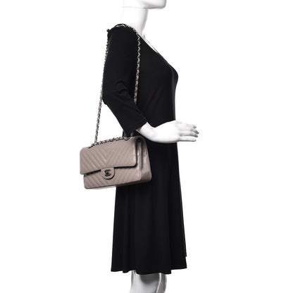 Chanel Calfskin Chevron Quilted Medium Double Flap Grey 2 of 12