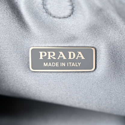 Prada Satin Crystal Metal Triangle Logo Chain Crossbody Handbag Celeste 6 of 14