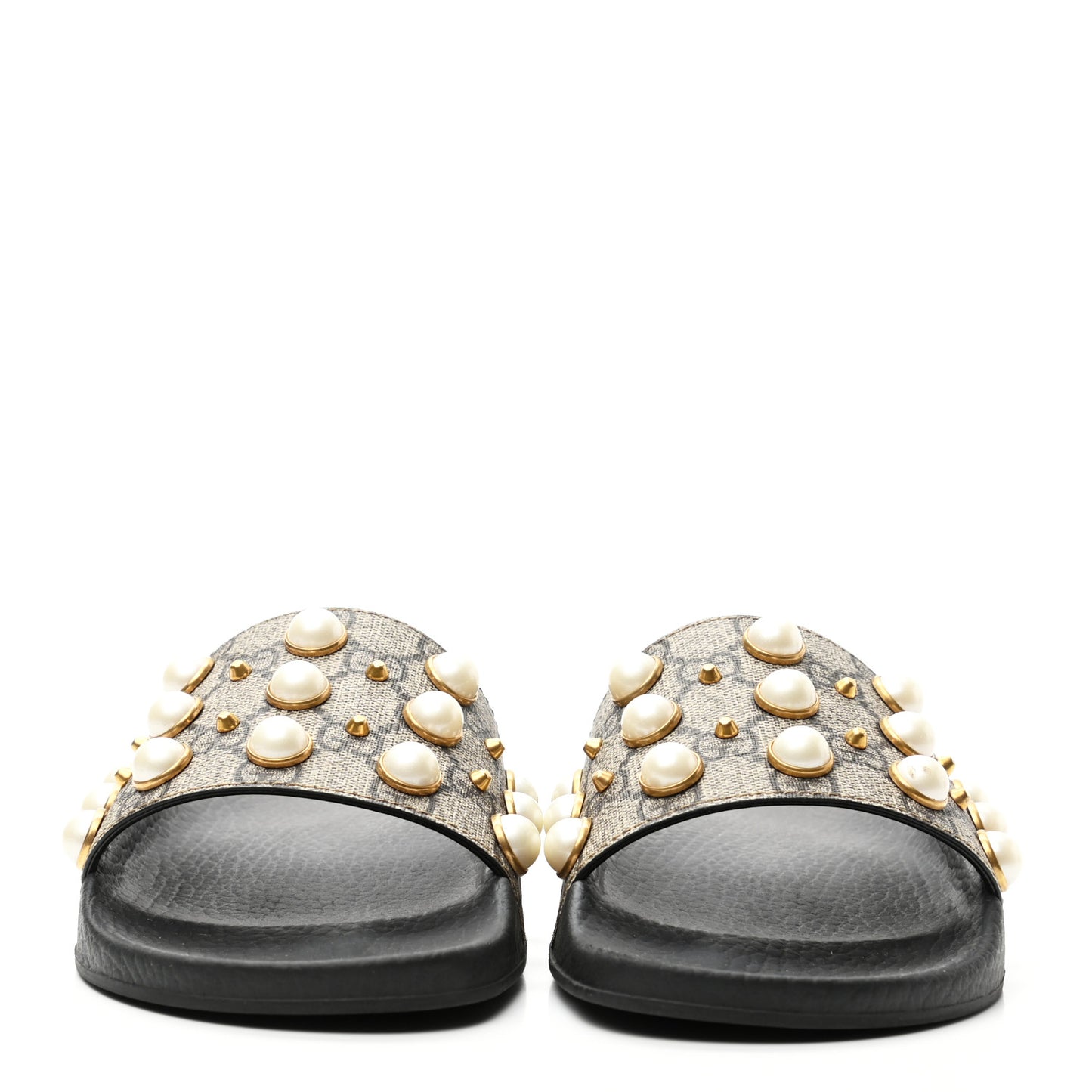 GG Supreme Monogram Pearls Slide Sandals 38 Beige