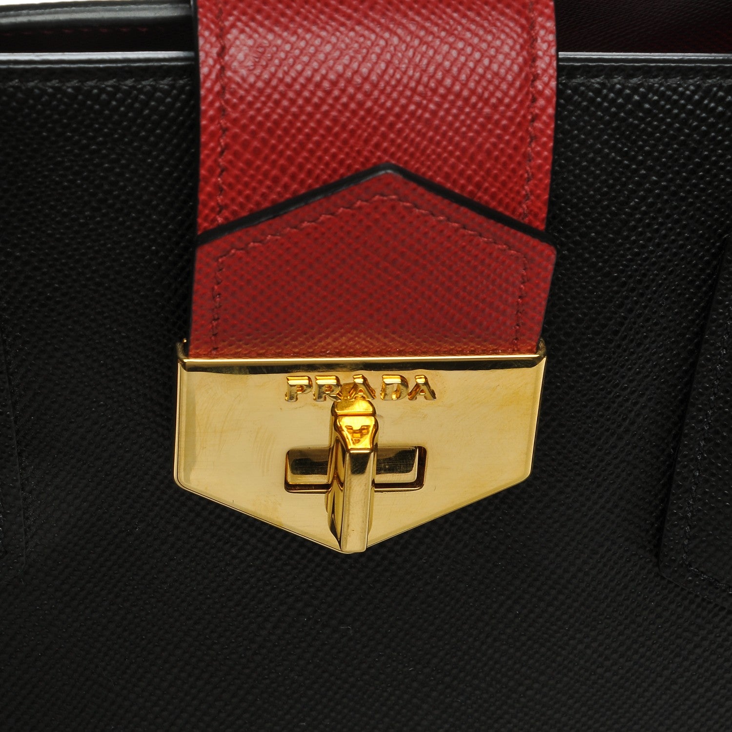 Prada Saffiano Cuir Bi-Color Double Handle Tote Black Fuoco 8 of 8