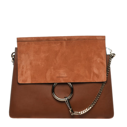 Chloe Suede Calfskin Medium Faye Shoulder Bag Tobacco 1 of 14