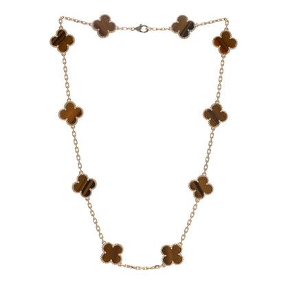 Van Cleef & Arpels 18K Yellow Gold Tiger Eye 10 Motifs Vintage Alhambra Necklace 2 of 5