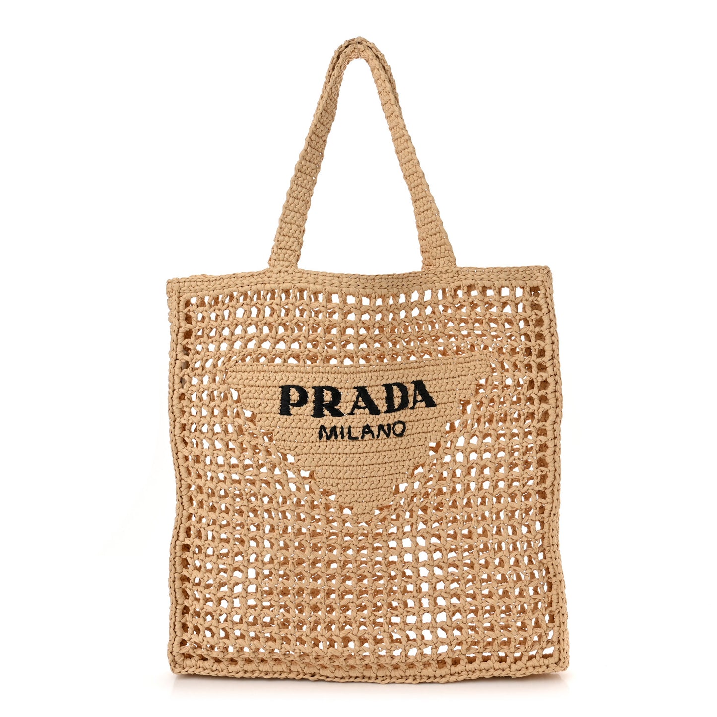 Yarn Raffia Effect Crochet Logo Embroidered Tote Bag Naturale