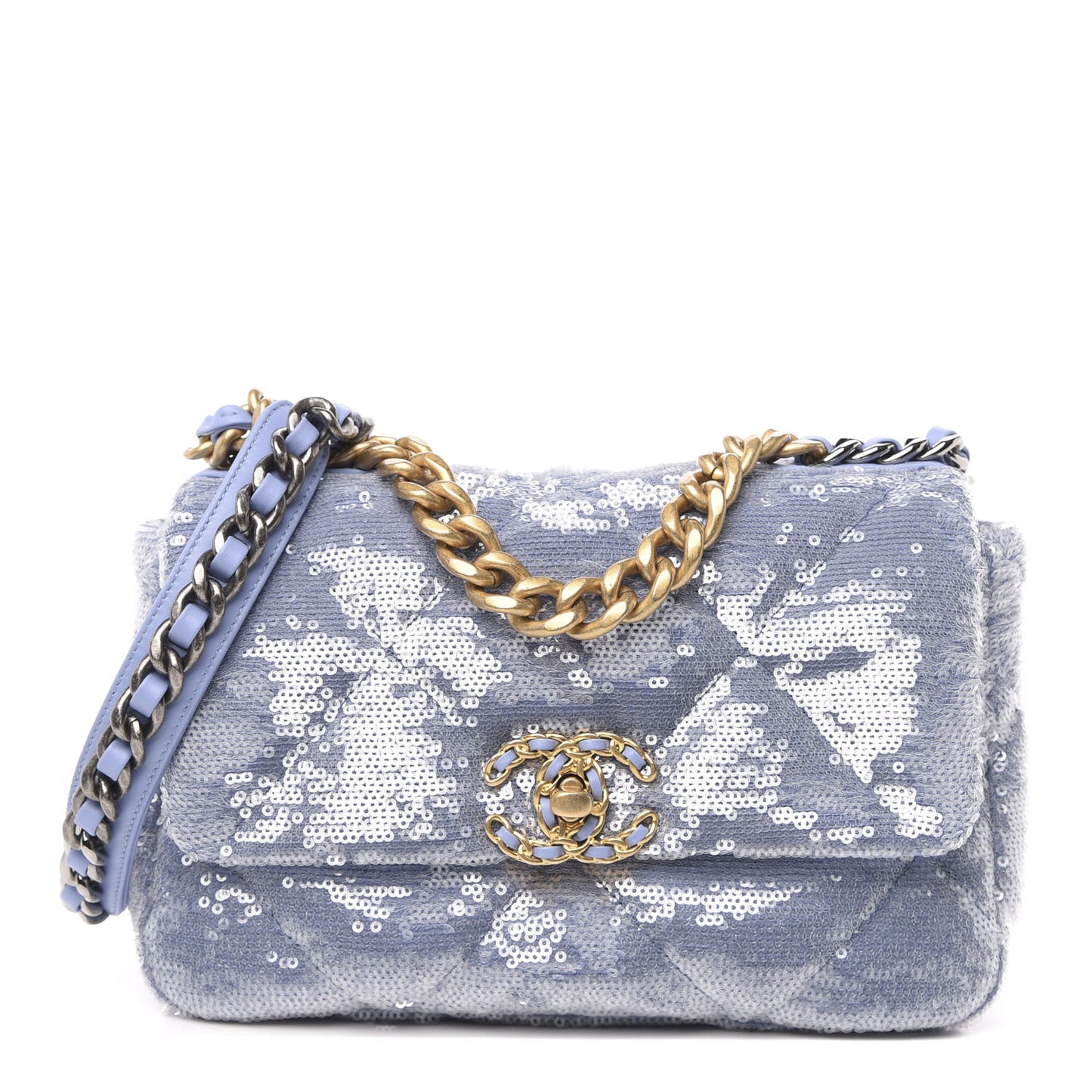 Sequin Quilted Medium 19 Flap Light Blue