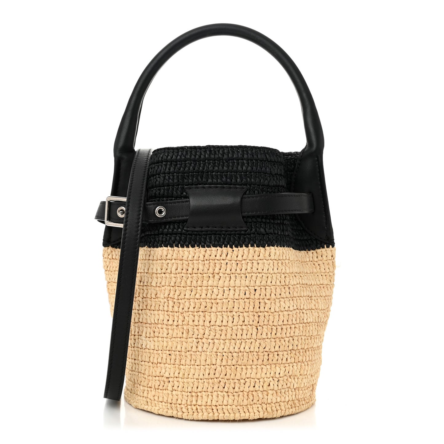Raffia Calfskin Nano Big Bag Bucket Black Natural