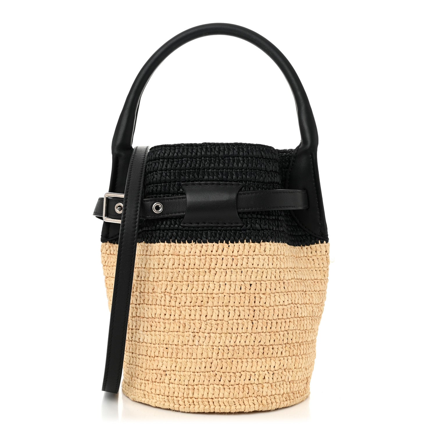 Celine Raffia Calfskin Nano Big Bag Bucket Black Natural 1 of 10