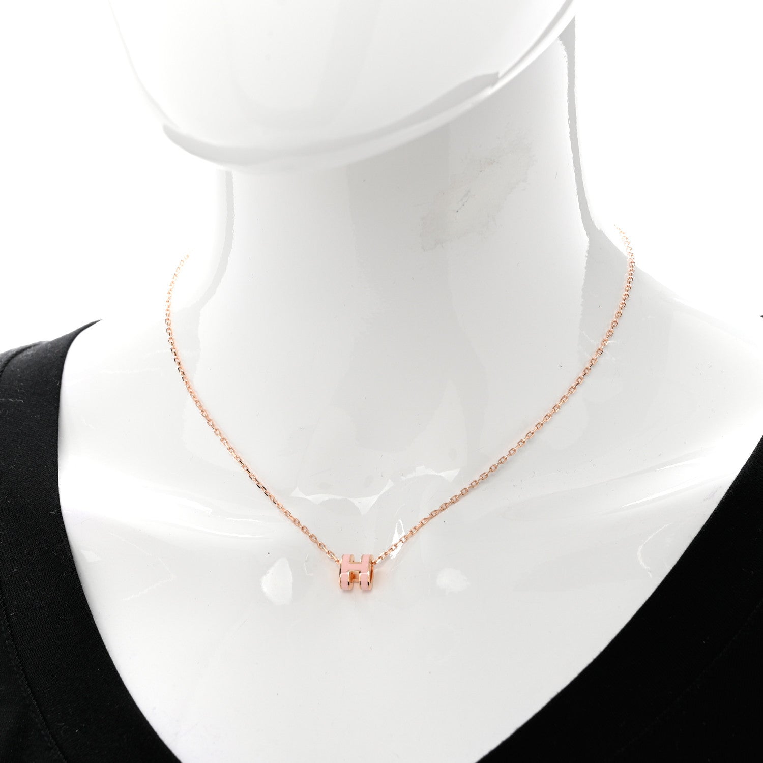Hermes Lacquered Rose Gold Mini Pop H Pendant Necklace Rose Dragee 1 of 5