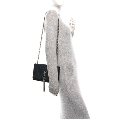 Saint Laurent Calfskin Crocodile Embossed Medium Classic Monogram Kate Tassel Satchel Black 2 of 12
