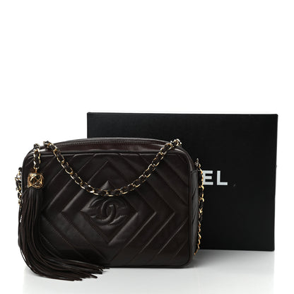 Chanel Lambskin Chevron Quilted Tassel Camera Case Brown 11 of 11