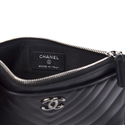 Chanel Lambskin Chevron Quilted Classic Zip Pouch Black 6 of 7