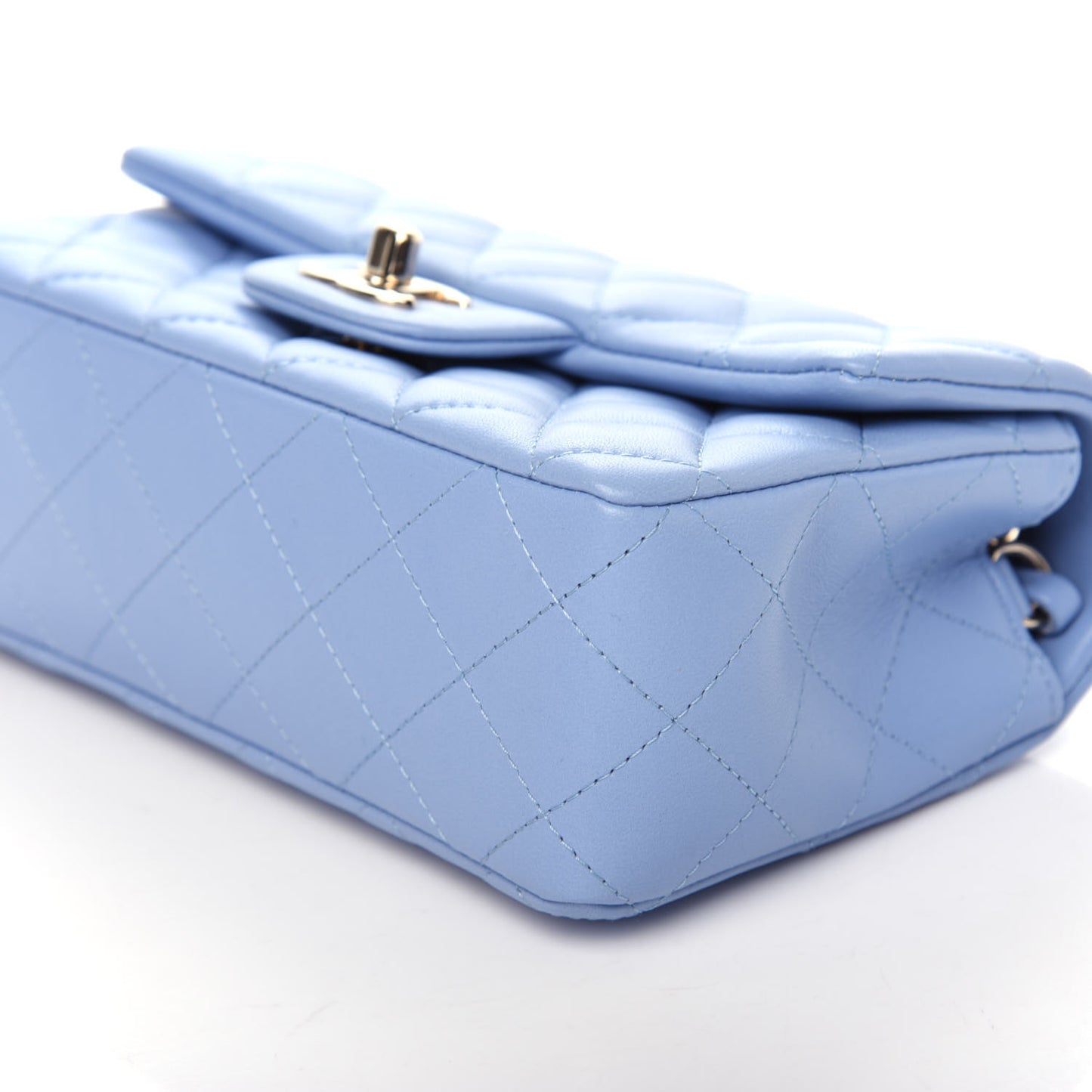 Lambskin Quilted Mini Rectangular Flap Light Blue