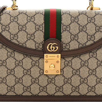 Gucci GG Supreme Monogram Textured Dollar Calfskin Web Small Ophidia Padlock Top Handle Bag Beige Ebony New Acero 7 of 9