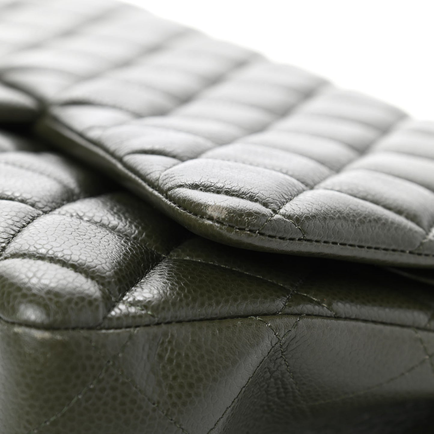 Caviar Quilted Maxi Double Flap Dark Green