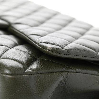 Chanel Caviar Quilted Maxi Double Flap Dark Green 12 of 15