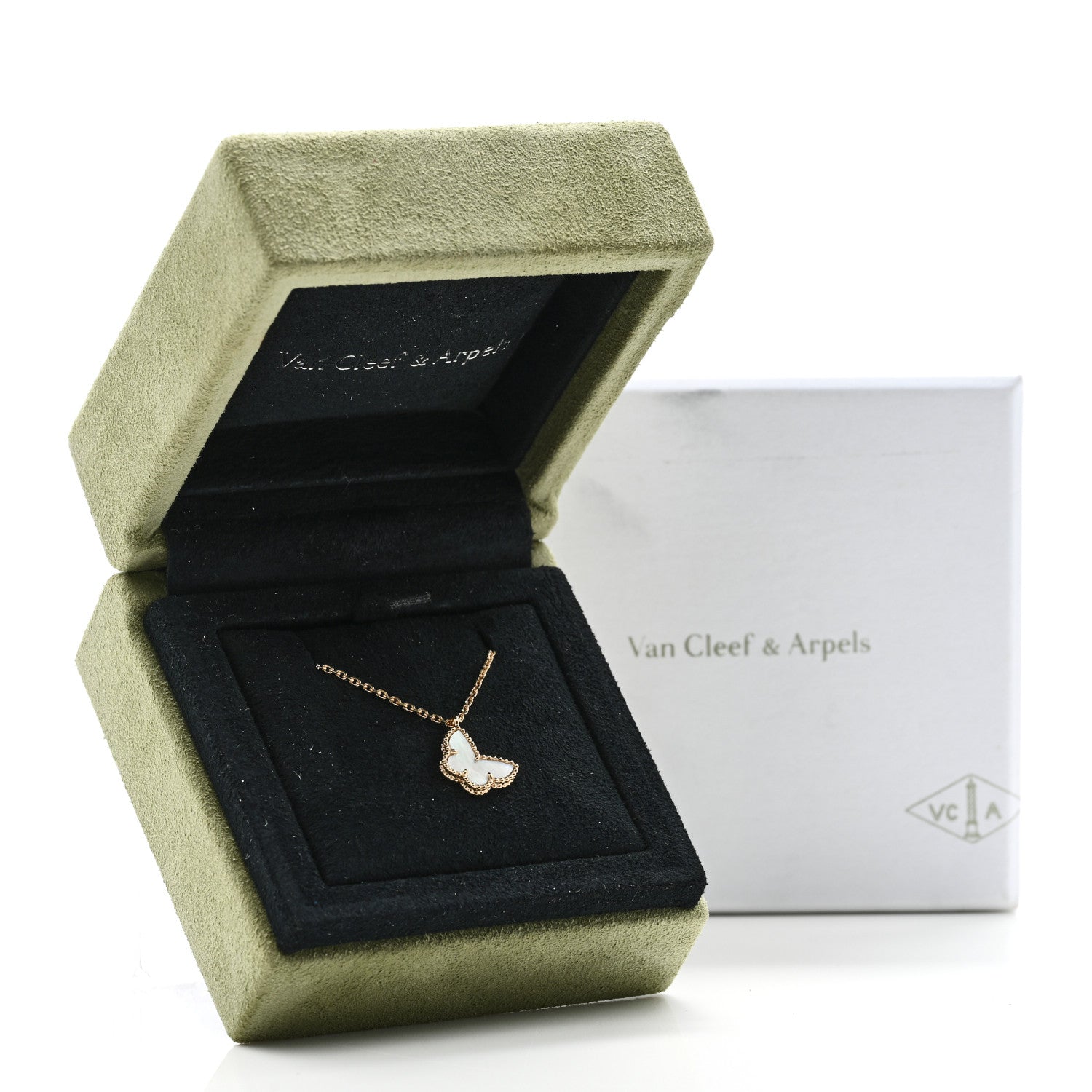 Van Cleef & Arpels 18K Yellow Gold Mother of Pearl Sweet Alhambra Butterfly Pendant Necklace 6 of 6