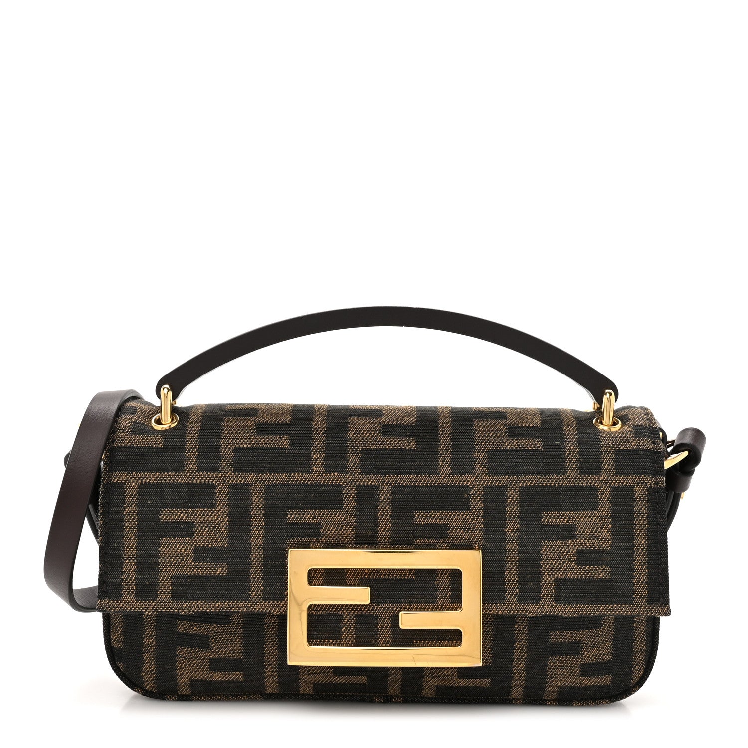 Fendi Fabric Jacquard FF 1974 Phone Baguette Tobacco Moro 1 of 10