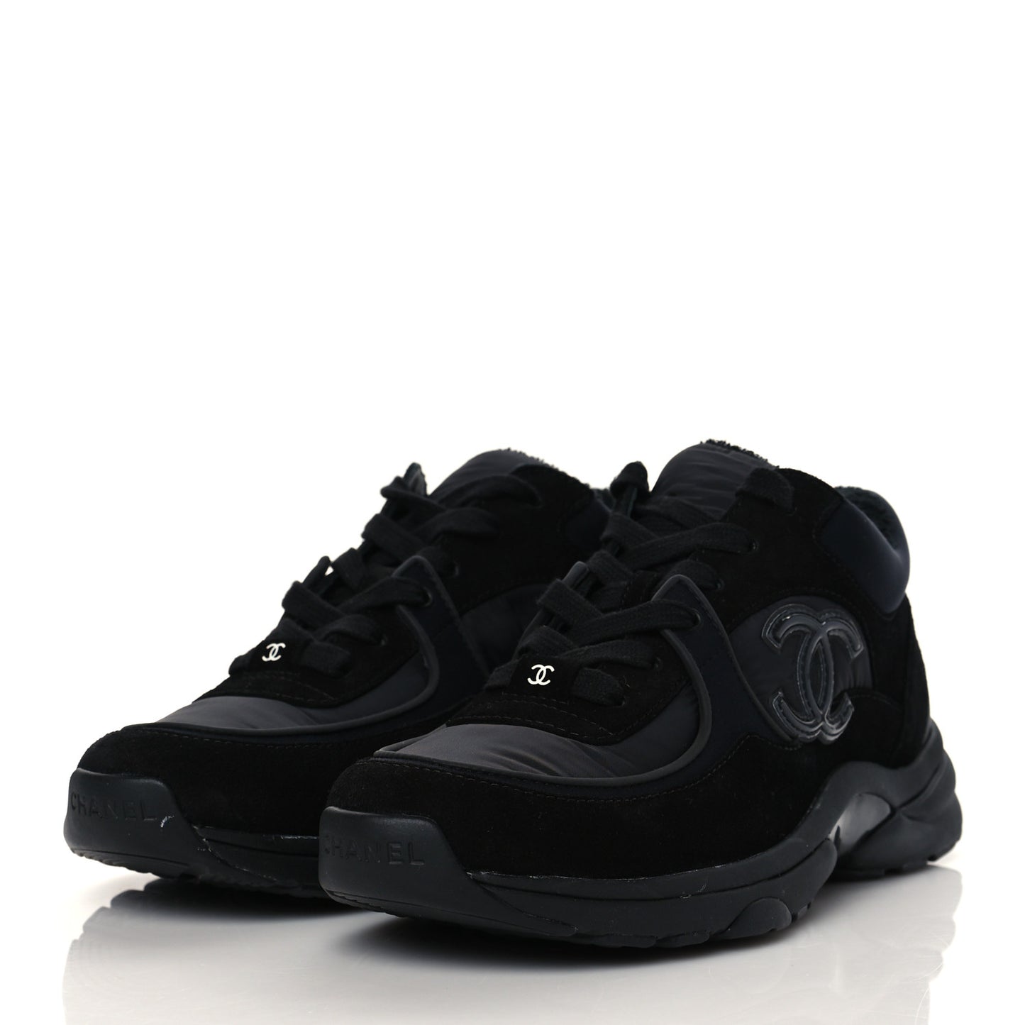 Fabric Calfskin Suede CC Sneakers 37.5 Black