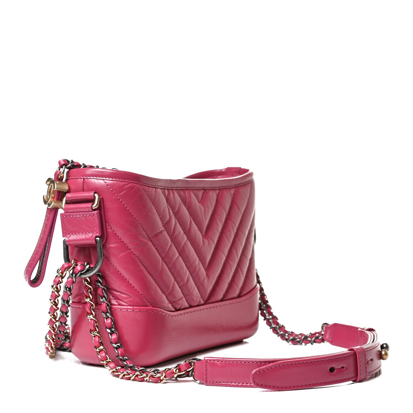 Aged Calfskin Chevron Quilted Small Gabrielle Hobo Dark Pink