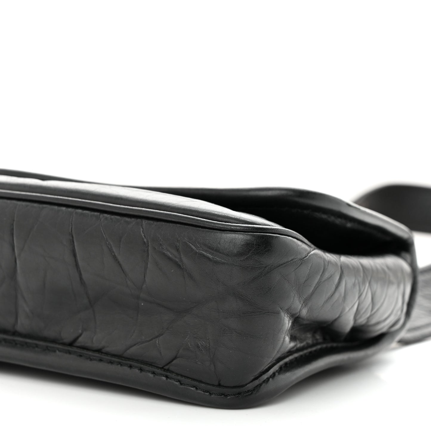 Distressed Lambskin Messenger Flap Bag Black