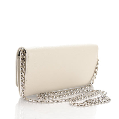 Prada Saffiano Bi-Color Wallet On Chain Talco Nero Black 3 of 6