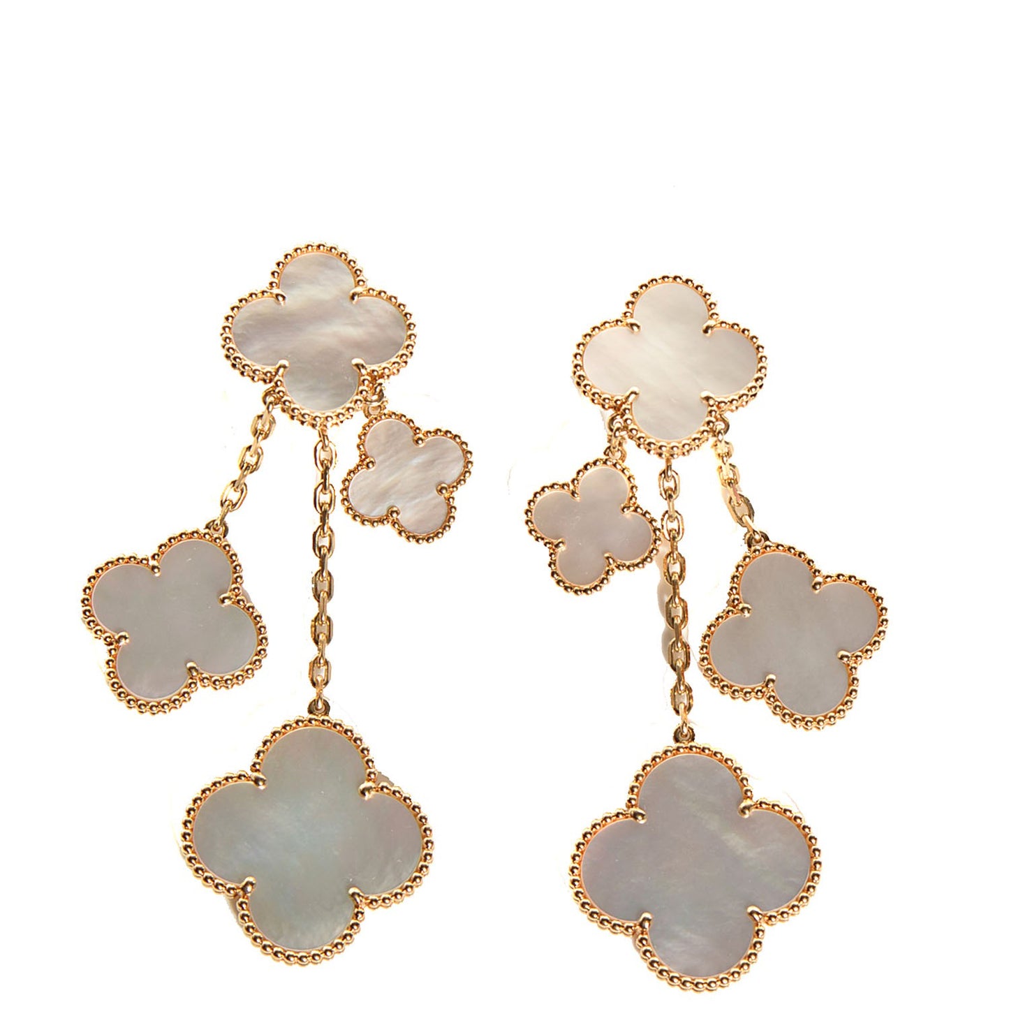 18K Yellow Gold Mother of Pearl Magic Alhambra 4 Motif Earrings
