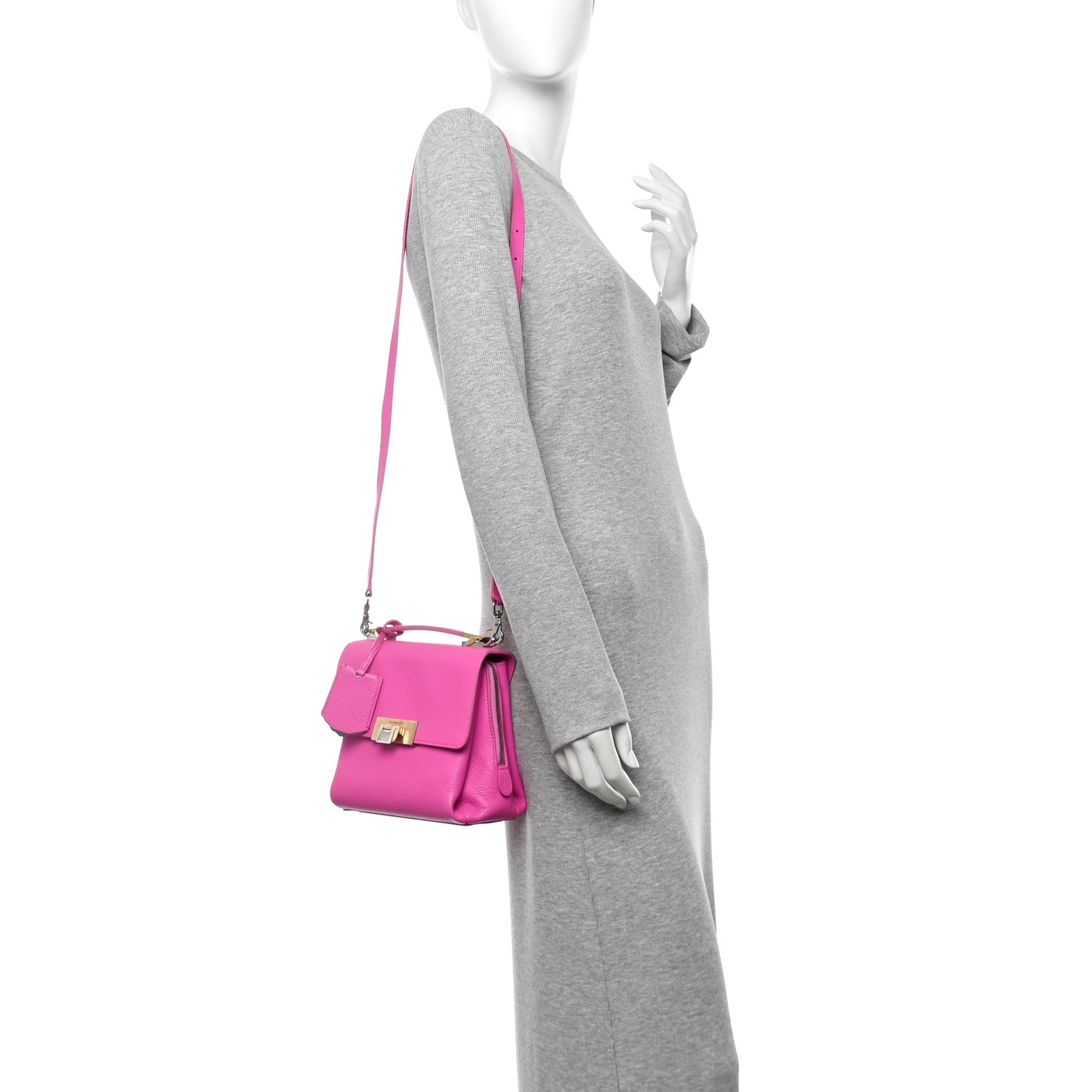 Balenciaga Grained Calfskin Le Dix Mini Soft Cartable Rose Fluo 2 of 16