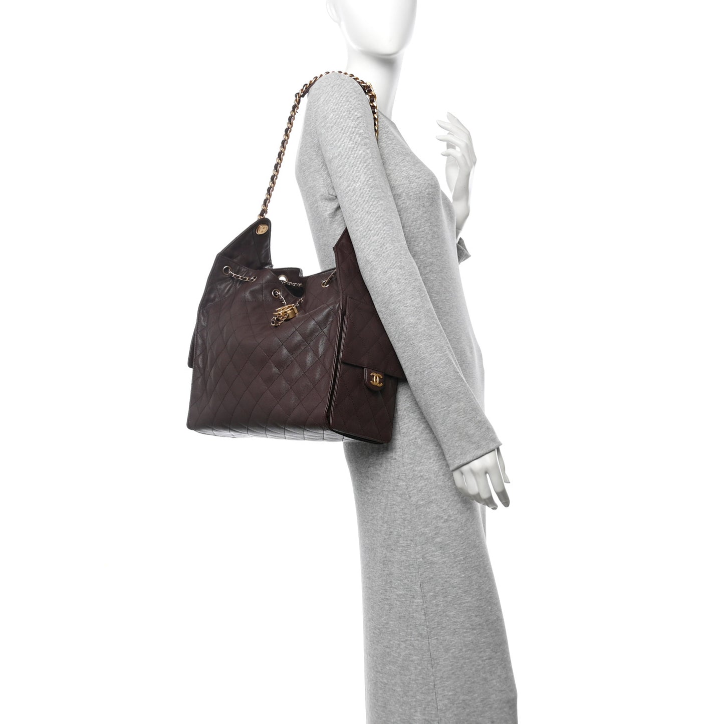 Caviar Quilted Medium Chanel 25 Handbag Dark Brown