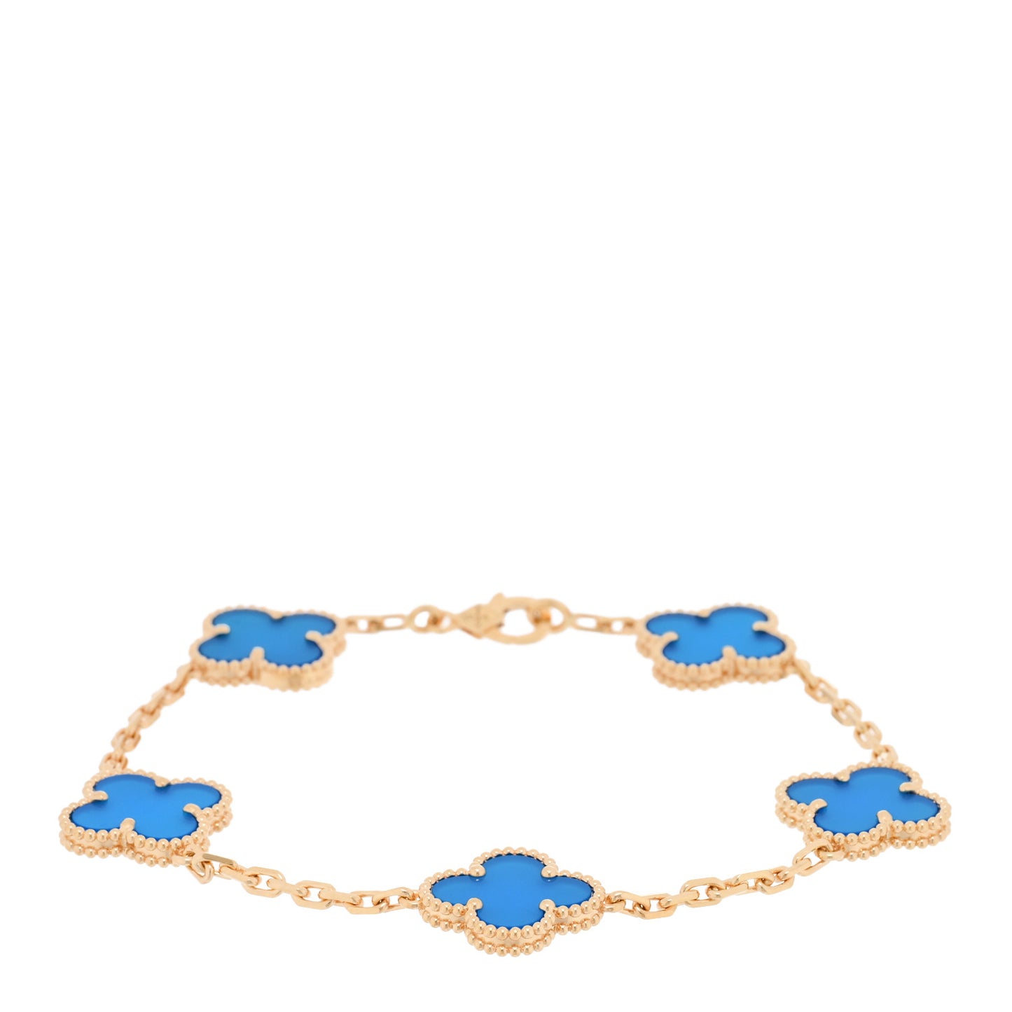 18K Yellow Gold Blue Agate 5 Motifs Vintage Alhambra Bracelet