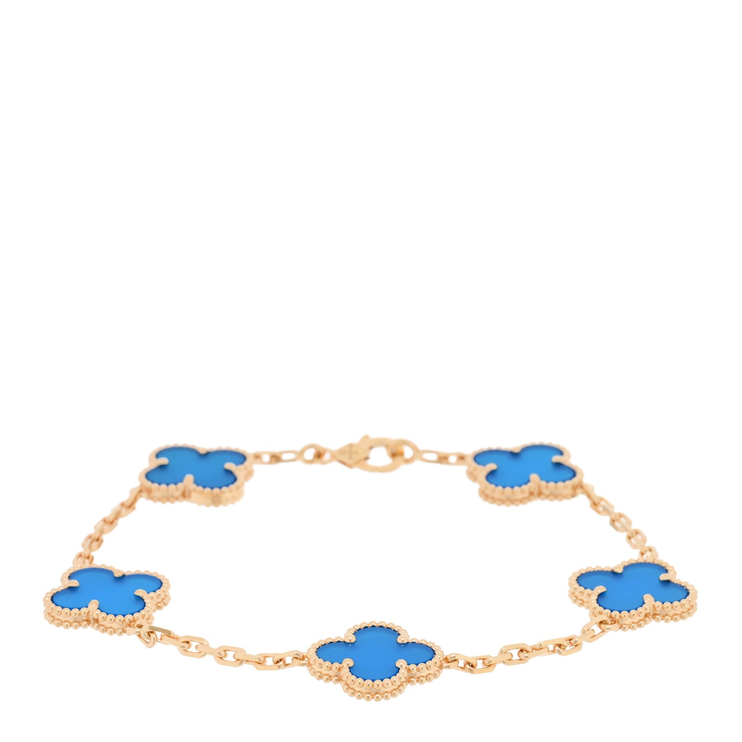 Van Cleef & Arpels 18K Yellow Gold Blue Agate 5 Motifs Vintage Alhambra Bracelet 1 of 4