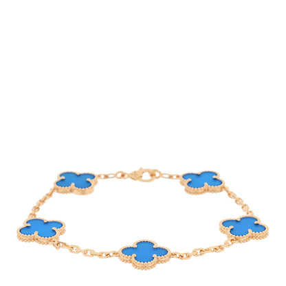 Van Cleef & Arpels 18K Yellow Gold Blue Agate 5 Motifs Vintage Alhambra Bracelet 1 of 4