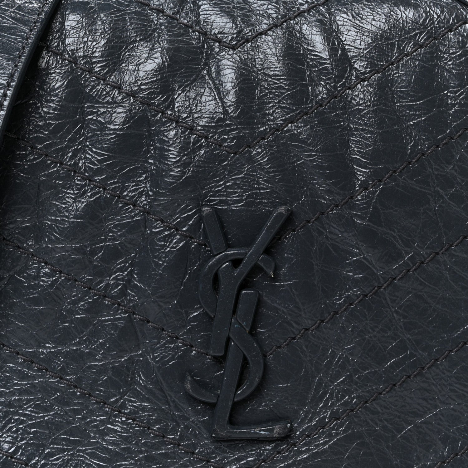 Saint Laurent Crinkled Calfskin Matelasse Monogram Niki Chain Wallet Dark Smog 7 of 9