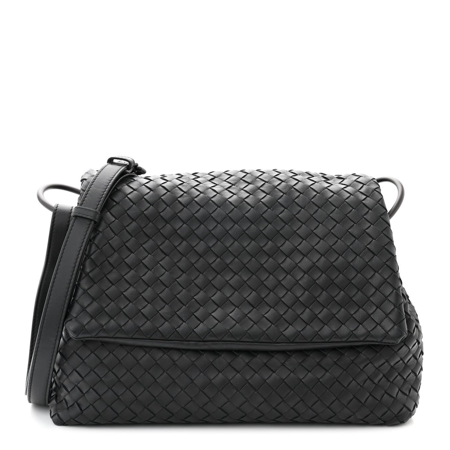 Nappa Intrecciato Flap Shoulder Bag Black