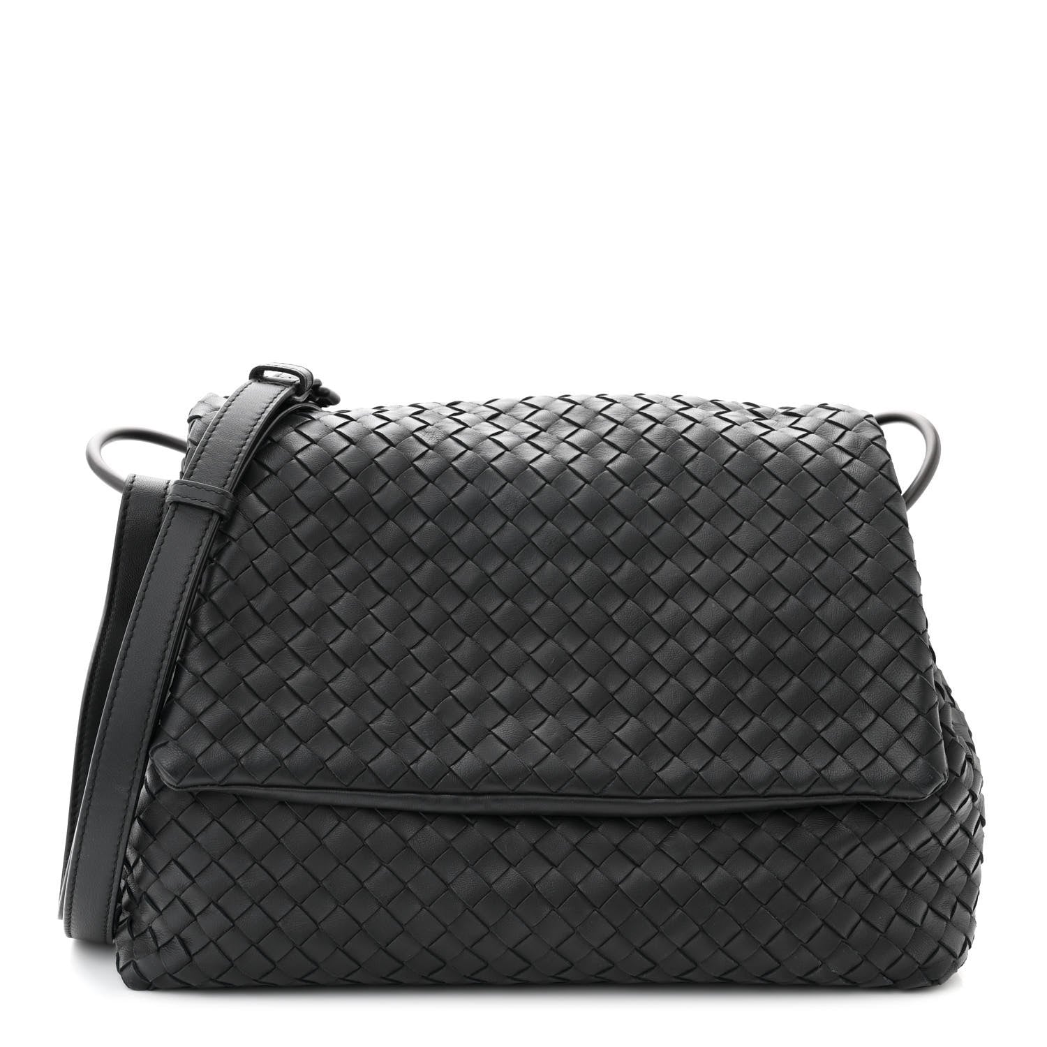 Bottega Veneta Nappa Intrecciato Flap Shoulder Bag Black 1 of 10