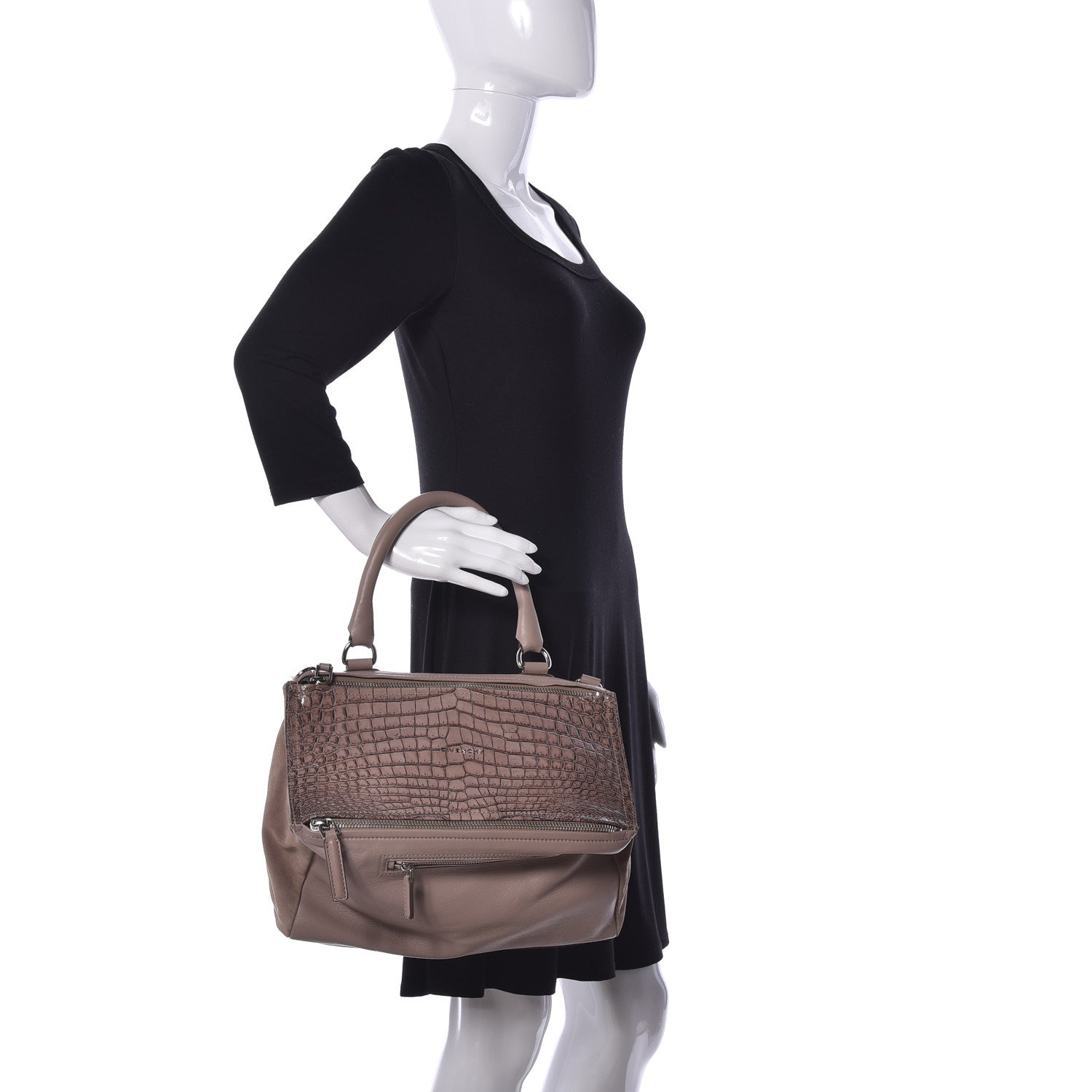Givenchy Calfskin Crocodile Embossed Medium Pandora Taupe 2 of 20