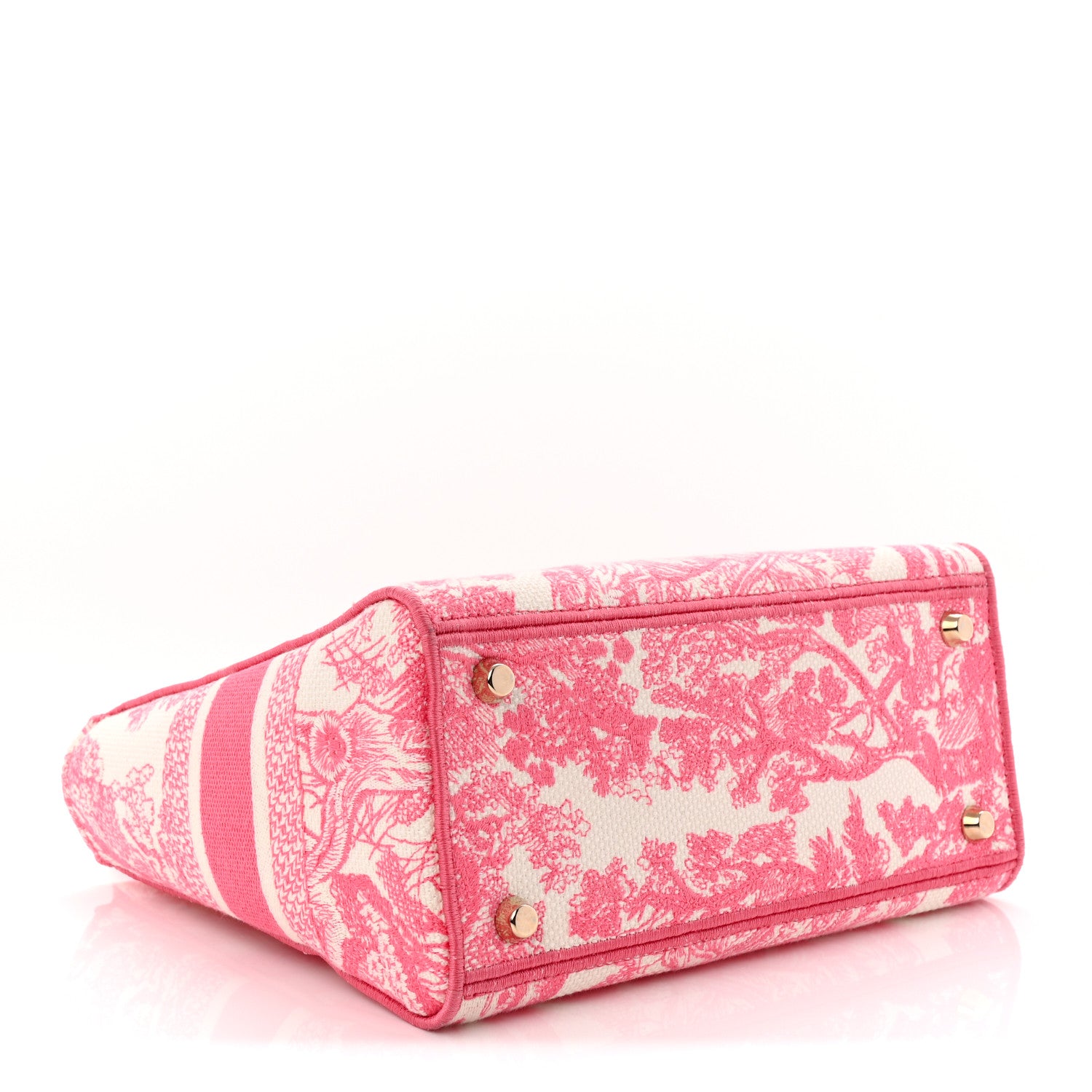 Christian Dior Canvas Toile De Jouy Reverse Embroidered Medium Lady D-Lite Fluorescent Pink 4 of 10