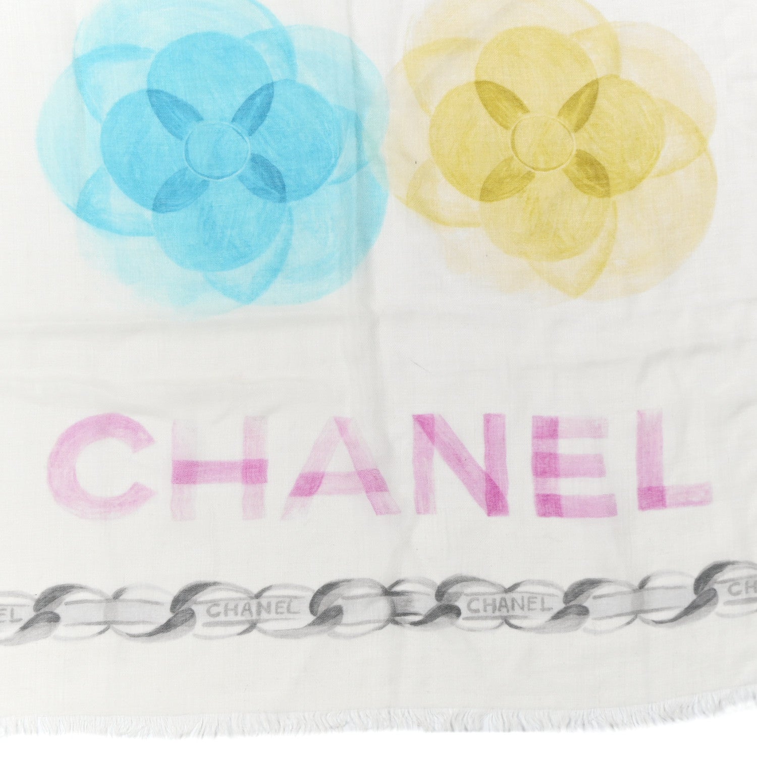 Chanel Cashmere CC Camellia Scarf Shawl Ivory Multicolor 2 of 9