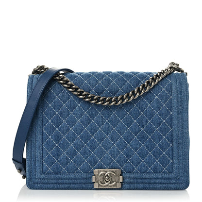 Chanel Denim Quilted Large Boy Flap Blue 1 of 10