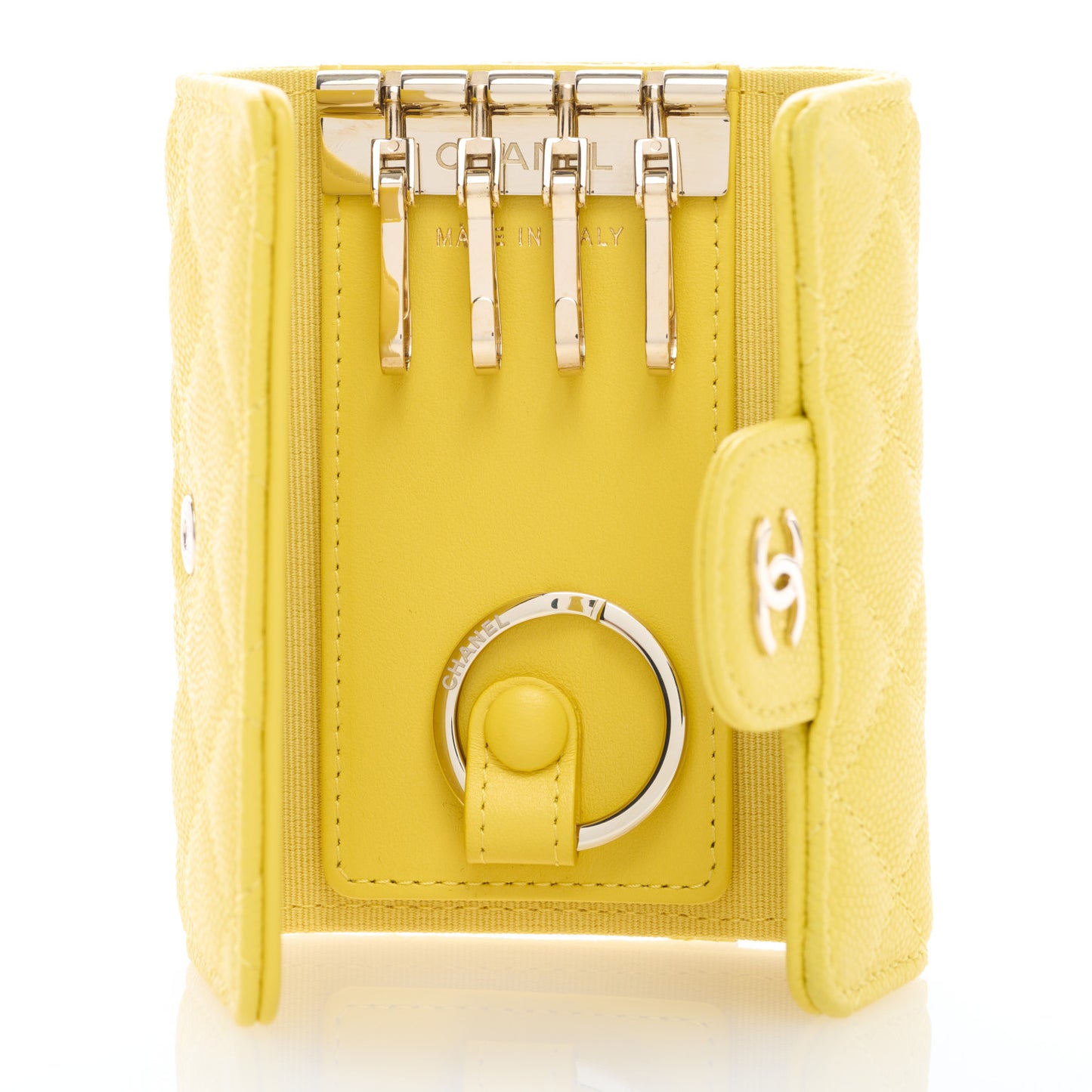 Caviar Quilted Classic 4 Key Holder Wallet Yellow