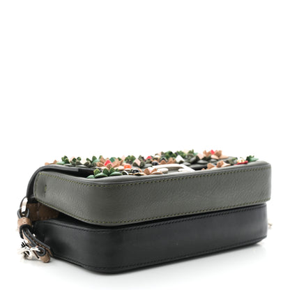 Fendi Vitello Dolce Crystal Flowerland Bi-Color Micro Double Baguette Verde Prato Black 4 of 10